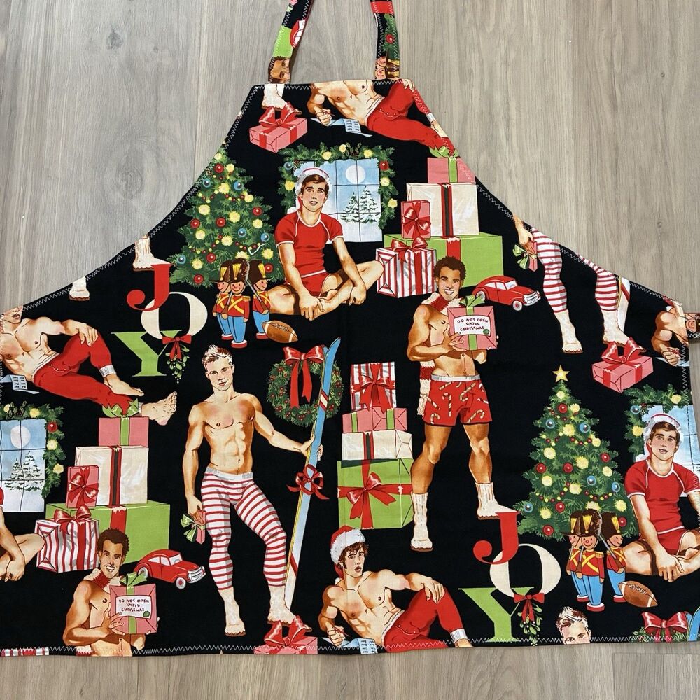 Sexy Men Christmas Holiday Apron Festive Kitchen Novelty Gag Gift Reversible